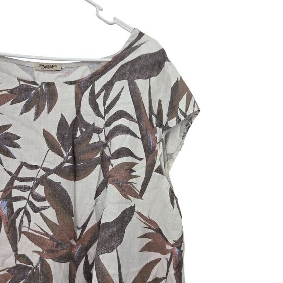 LUNGO L'ARNO 3X MADE IN ITALY LINEN TROPICAL PRINT CAP SLEEVE MIDI DRESS - Picture 5 of 6